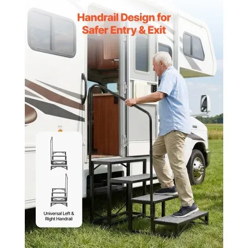 VEVOR Wohnmobiltreppe 4 Stufen Einstiegshilfe 299,38 kg Tragkraft Wohnmobil Trittstufe mit Antirutschmatte Außentreppe für Camper Wohnwagen Mobilheim Pool Spa Standtreppe für Senioren Hunde Schwarz – Bild 3