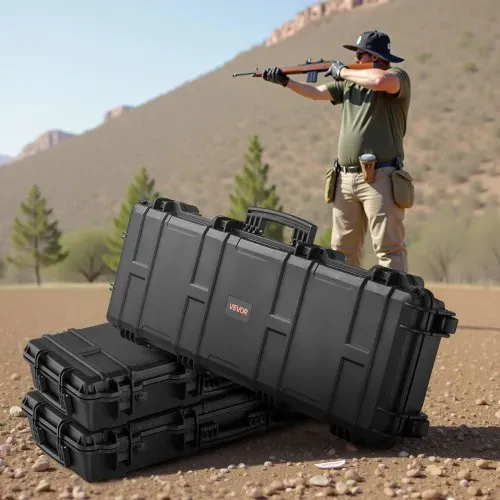 VEVOR Waffenkoffer mit Hartschale für Langwaffen abschließbarer Gewehrkoffer mit vorgeschnittenen Schaumstoffen, Langwaffenkoffer Waffenaufbewahrung rollbar IP67 wasserfest, 108,9 x 39,2 x 15,5 cm Schwarz – Bild 7