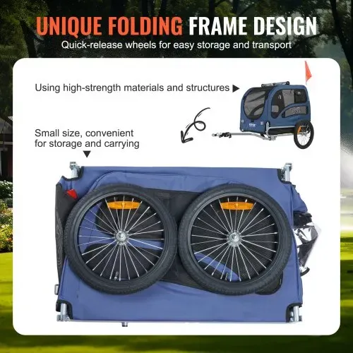 VEVOR Hundeanhänger 45 kg Fahrradanhänger Kohlenstoffstahl + 600D Oxford-Gewebe + PP faltbar 1440 x 725 x 845 mm als Anhänger Gefaltete Größe 810 x 570 x 195 mm Blau – Bild 5