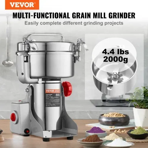 VEVOR elektrische Getreidemühle Hochgeschwindigkeits-Gewürzmühle 2 kg 3400 W, Pulverisiermaschine aus Edelstahl, für trockene Körner Gewürze Müsli Kaffee Mais Pfeffer, Schwenktyp 24 x 23 x 38 cm VEVOR elektrische Getreidemühle Hochgeschwindigkeits-Gewürzmühle 2 kg 3400 W, Pulverisiermaschine aus Edelstahl, für trockene Körner Gewürze Müsli Kaffee Mais Pfeffer, Schwenktyp 24 x 23 x 38 cm