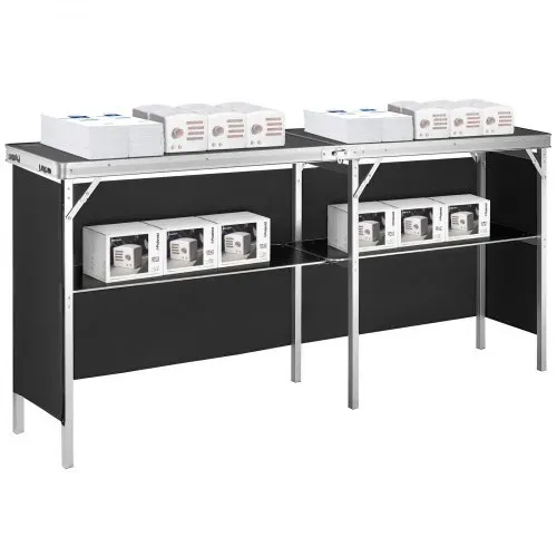 VEVOR Tragbare Messetheke Messetresen, 198 × 38,5 × 88 cm Messestand Ausstellungs-Thekenständer, Faltbarer Promotion-Bartisch Promotiontheke, Rezeptio mit Aufbewahrungsregal, Tragetasche, Schwarz – Bild 10