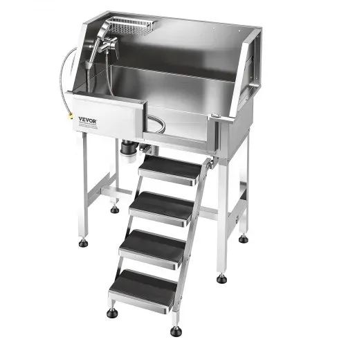 VEVOR Hundewaschstation aus Edelstahl, 870x488x1118mm Haustierpflegewanne bis 100kg mit Rechter Schiebetür & Treppe, Tierbadewanne inkl. Abfluss Duschkopf Seifenhalter für Mittlere & Kleine Haustiere – Bild 8