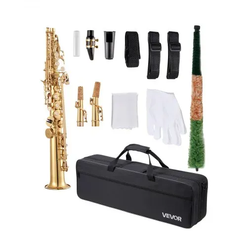 VEVOR Sopransaxophon, B-Dur, Messing-Saxophon-Anfängerset mit Tragetasche, Mundstück, Reinigungstuch, Stab, Handschuhen, Umhängeband, 23-Tasten-Sax-Set, für Anfänger & Schüler, Gold – Bild 8