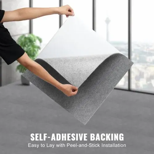VEVOR Teppichfliesen zum Abziehen und Aufkleben, 61 x 61 cm, selbstklebende Teppichbodenfliesen, weich gepolsterte Teppichfliesen, DIY-Installation für Schlafzimmer, Wohnzimmer, (9 Stk., Hellgrau) – Bild 3
