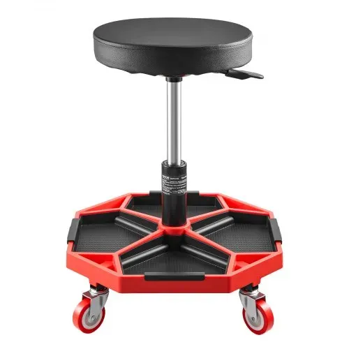 VEVOR Rollbarer Werkstatthocker Werkstattsitz (136 kg Tragkraft) Garagensitz Arbeitshocker, höhenverstellbar (420–550 mm), Rollsitz mit Werkzeugablage für Garage Werkstatt Autoreparatur, Schwarz+Rot – Bild 8
