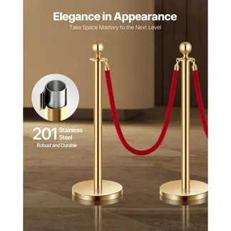 VEVOR Absperrpfosten Absperrung (4 Stk.) zur Steuerung von Menschenmengen mit 3 roten Samtseilen (1,5 m lang), Absperrständer aus Edelstahl mit nachfüllbarem Sockel für Ausstellungen Golden VEVOR Absperrpfosten Absperrung (4 Stk.) zur Steuerung von Menschenmengen mit 3 roten Samtseilen (1,5 m lang), Absperrständer aus Edelstahl mit nachfüllbarem Sockel für Ausstellungen Golden