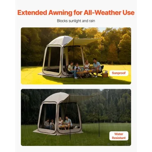 VEVOR Campingzelt, 304,8 x 280,4 cm, Pop-up-Zelt mit ausziehbarer Markise, tragbares Partyzelt für 4–8 Personen mit Tragetasche und Seitenwänden, für Terrasse und Outdoor-Aktivitäten, Beige – Bild 5