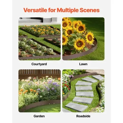 VEVOR Rasenkante, 5er Pack, 990x181x1,5 mm, Beeteinfassung, biegbare Beetumrandung, Garteneinfassung, robuste Gartenpalisade, einfach zu installieren, Trennwand für Blumenbeete, Hofwege, Braun – Bild 5