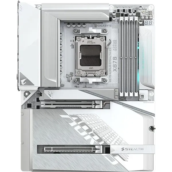 GIGABYTE X870 AORUS STEALTH ICE Mainboard – Unterstützt AMD Ryzen 9000 CPUs, digitales 16+2+2 Phasen VRM, bis zu 8200 MHz DDR5 (OC), 2 x PCIe 5.0 + 2 x PCIe 4.0, Wi-Fi 7, 5 GbE LAN, USB 4 – Bild 2