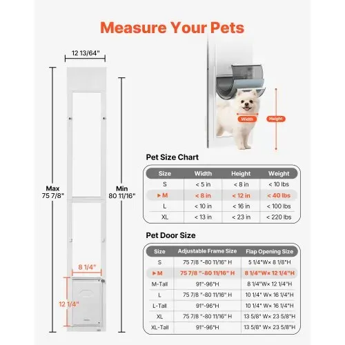 VEVOR Hundeklappe für Glasschiebetür, Hundetür Höhenverstellbar von 1927 bis 2049 mm, Rahmen aus Aluminiumlegierung mit Klappe & Drehscharnier, Abschließbar, für Mittelgroße Hunde, M VEVOR Hundeklappe für Glasschiebetür, Hundetür Höhenverstellbar von 1927 bis 2049 mm, Rahmen aus Aluminiumlegierung mit Klappe & Drehscharnier, Abschließbar, für Mittelgroße Hunde, M