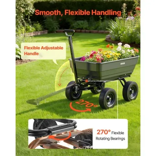 VEVOR Gartenwagen mit Kippfunktion 544 kg Kippwagen Bollerwagen Dumper, 0,2 m³ Nutzinhalt 2-in-1-Verstellbarer Griff 90°-Schnellkippmechanismus 180°-Schwenkrädern für Pflanzen Erde Erntegut – Bild 5
