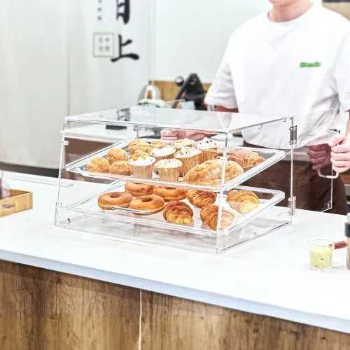 VEVOR 2-stöckige Gebäck-Vitrine, Kommerzielle Tabletts 510 x 350 x 35 mm, Bäckerei-Vitrine, Acryl-Vitrine mit Zugang zur Hintertür und abnehmbaren Regalen, für Donut-Bagels, Kuchen, Kekse usw. – Bild 7