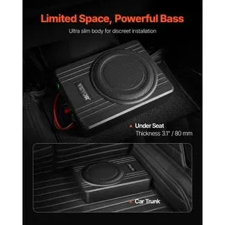 VEVOR Untersitz Auto Subwoofer 300 W 254 mm schlanker Auto Subwoofer mit Stromversorgung, Subsystem mit eingebautem Verstärker, Hoch-/Niedrigpegel-Eingang und Lautstärkeregler für SUVs Lkws VEVOR Untersitz Auto Subwoofer 300 W 254 mm schlanker Auto Subwoofer mit Stromversorgung, Subsystem mit eingebautem Verstärker, Hoch-/Niedrigpegel-Eingang und Lautstärkeregler für SUVs Lkws