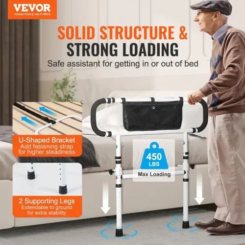 VEVOR Bettaufstehhilfe Senioren Bettgitter Aufstehhilfe mit 2 Stützbeinen & Befestigungsgurt Bettgeländer Höhenverstellbar von 740 bis 930mm Schutzgeländer für Queensize- Doppel- & Einzelbett VEVOR Bettaufstehhilfe Senioren Bettgitter Aufstehhilfe mit 2 Stützbeinen & Befestigungsgurt Bettgeländer Höhenverstellbar von 740 bis 930mm Schutzgeländer für Queensize- Doppel- & Einzelbett