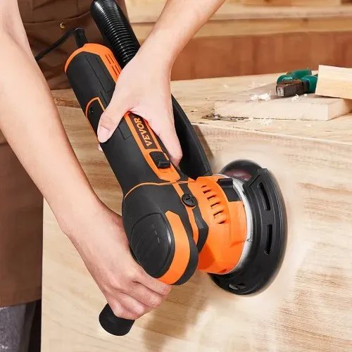VEVOR Exzenterschleifer, 15,24cm DA & GA Schleifgerät mit Doppelfunktion, 850 W, 7400 U/min, 6 Gang, Schwingschleifer mit 10 Schleifpapieren, Staubanschluss für Detailschleifen in der Holzbearbeitung – Bild 7