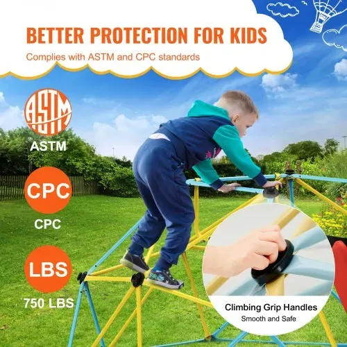 VEVOR Kletterkuppel, 2,44 m geometrisches Klettergerüst mit Rutsche, für Kinder von 3 bis 9 Jahren, Klettergerüst 272 kg Tragfähigkeit, mit Klettergriff, Indoor-/Outdoor-Spielgerät ideal Hinterhof – Bild 3