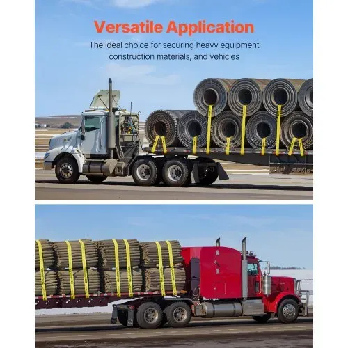 VEVOR Windengurte, 4" x 30', 6000 lbs Tragfähigkeit, 18000 lbs Bruchfestigkeit, LKW-Gurte mit flachem Haken, Ladungskontrolle für Anhänger, Bauernhöfe, Rettungen, Baumschoner, Gelb (10er-Pack) – Bild 5