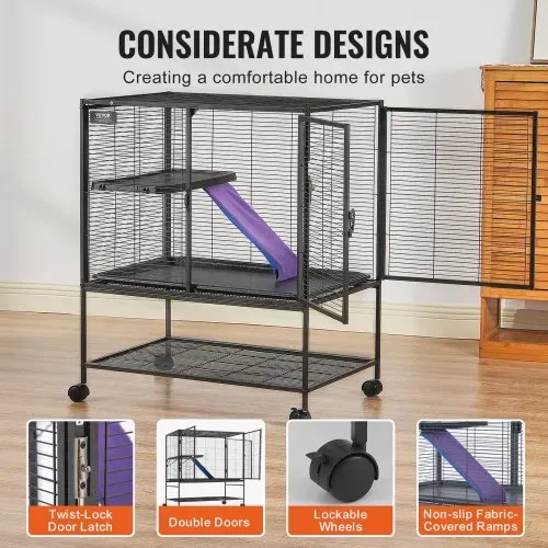 VEVOR 39" rollender Frettchenkäfig aus Eisen, großer 2-stöckiger Critter Nation-Käfig, Kleintierkäfig mit Rampen und Tablett, einfach aufzubauen für Hausratten, Hamster, Meerschweinchen, Chinchillas – Bild 5