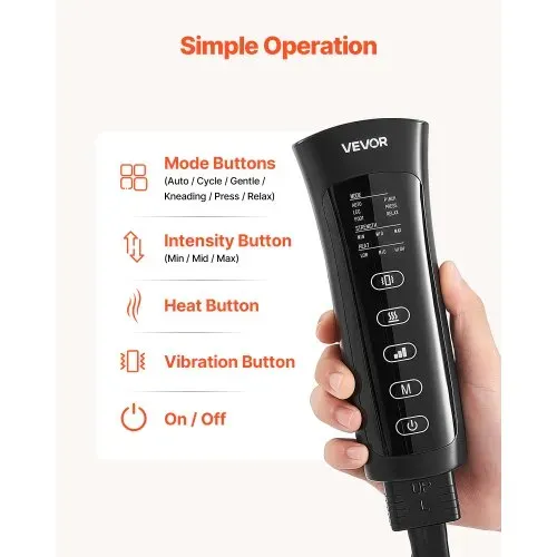 VEVOR Beinmassagegerät Lymphdrainage Gerät 3 Wärmestufen Luftkompression, für Tägliche Entspannung, 6 Modi 3 Massageintensitäten 3 Wadenvibrationsstufen, inkl. Aufbewahrungstasche & Netzteil, Schwarz – Bild 4