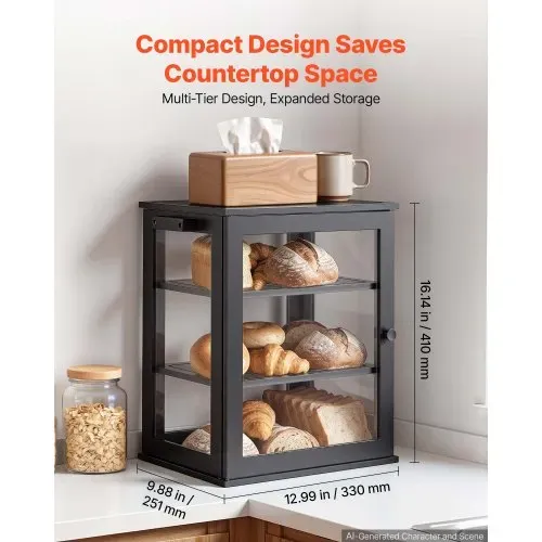 VEVOR Brotkasten mit 3 Ebenen 330 x 251 x 410 mm Brotbox Bambusholz Schwarz Ideal für Bagels & Muffins, mit Magnetverschluss, Seitenhaken, Rutschfestem Boden & 3-Stufig Höhenverstellbarem Einlegeboden VEVOR Brotkasten mit 3 Ebenen 330 x 251 x 410 mm Brotbox Bambusholz Schwarz Ideal für Bagels & Muffins, mit Magnetverschluss, Seitenhaken, Rutschfestem Boden & 3-Stufig Höhenverstellbarem Einlegeboden