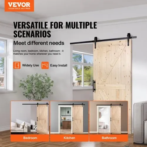 VEVOR Scheunentor und Hardware-Set, 91,4 x 213,4 cm Holz-Schiebetor, sanft und leise, Scheunentor-Set mit 8-in-1-Bodenführung und Türgriff, Fichtenholz-Platte VEVOR Scheunentor und Hardware-Set, 91,4 x 213,4 cm Holz-Schiebetor, sanft und leise, Scheunentor-Set mit 8-in-1-Bodenführung und Türgriff, Fichtenholz-Platte