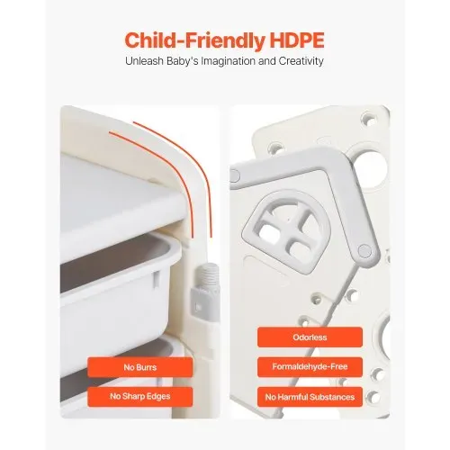 VEVOR Spielzeugaufbewahrung Bücherregal Spielzeugregal HDPE, 4-stöckige multifunktionale Ablage mit 10 flexiblen Kunststoffbehältern, für Schlafzimmer Klassenzimmer Kinderzimmer (Grau + Beige) – Bild 4