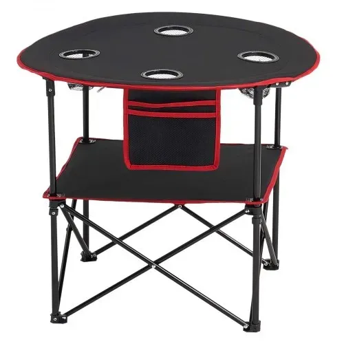 VEVOR Klapptisch Buffettisch tragbarer Allzwecktisch 72 x 72 cm, wasserfester Tisch aus 600D-Oxford-Gewebe mit Tragetasche & 4 Getränkehaltern, Gartentisch Campingtisch für Partys Picknick Schwarz – Bild 10