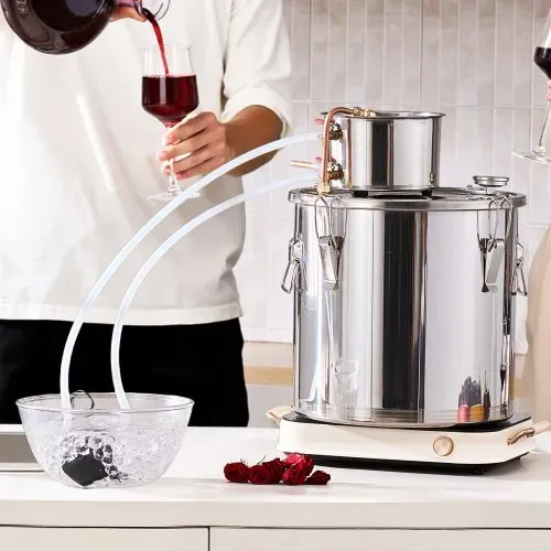 VEVOR Alkoholdestillieranlage 30 L Edelstahl Wasseralkohol Destillieranlage mit Kupferspule, Heimbrau-Raffinations-Gärungsset mit Thermometer und Pumpe, für Wein Whisky Brandy, Silber – Bild 7