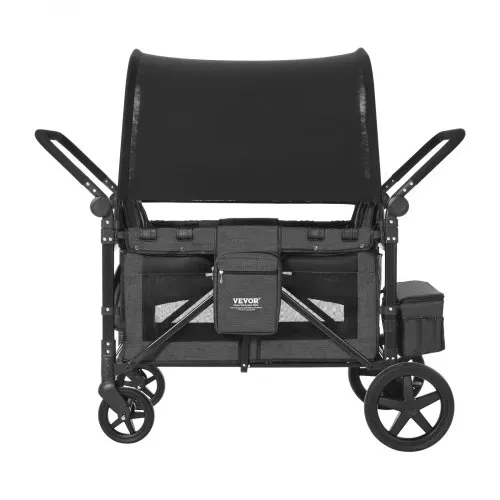 VEVOR Kinderwagen für 4 Kinder, Push-Pull-Reisebuggy mit verstellbarem Griff, Sicherheitsgurt und abnehmbarem Verdeck, 4-Sitzer-Bollerwagen für Camping, Dunkelgrau und Schwarz (150 kg Tragkraft) – Bild 10