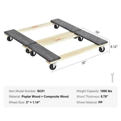 VEVOR Möbelwagen, Möbelwagen, 4 Räder, tragbare bewegliche Rollen, robust, ineinandergreifend, klein, flach, für schwere Möbel, 2 Stück, 40,6 x 27,9 cm, 227,8 kg Kapazität, schwarz – Bild 6