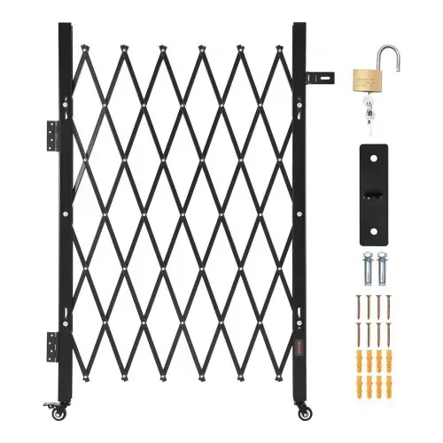VEVOR Sicherheitstor (Einzel) abschließbares klappbares Scherentor mit 360°-Lenkrollen, einziehbare Stahltore Outdoor, für Eingangssicherheit Garage Lager, Falttor 110 x 131 cm (B x H) schwarz – Bild 8