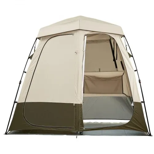VEVOR Duschzelt mit 2 Räumen, Toilettenzelt (250x122x218 cm) mit Sichtschutz, Umkleidezelt inkl. Heringen & Seilen & Tragetasche & Querstange, aus 150D Oxford-Gewebe für Camping Strand Angeln Khaki – Bild 8