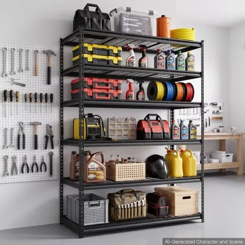 VEVOR Lagerregal 6-Stöckig Drahtregal 1400x612x1958mm mit 1633kg Tragkraft, Gitterregal für Lager Garage Werkstatt Zuhause, Stahlkonstruktion, Regalböden Höhenverstellbar, Drahtgitterpaneele, Schwarz – Bild 7
