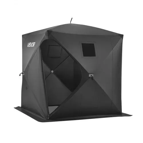 VEVOR Eisangelzelt Eisfischerzelt für 3-4 Personen 1,8x1,8x2 m Angelzelt, Eisschutzzelt für Winterangeln, 3,13 m² Fläche, 300D Oxford-Gewebe, Hub-Style-Zelt mit Ankern, Seile, Tragetasche, Schwarz – Bild 8