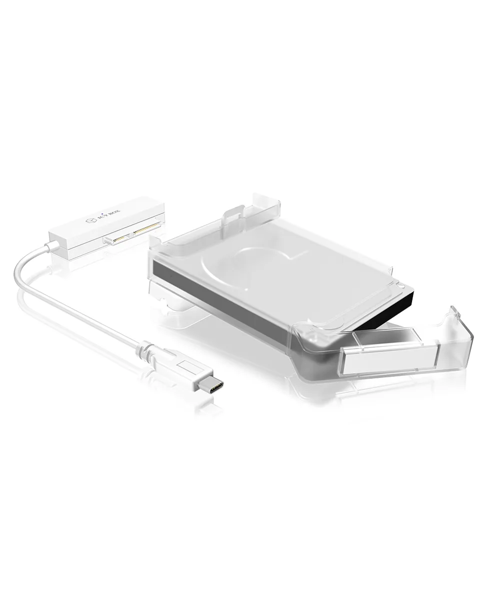 ICY BOX IB-AC703-C, USB 3.2 Gen 1 Type-C zu 2,5" SATA Festplatten (9,5 mm Höhe) Adapter Kabel mit Schutzbox, Zugriff LED, weiß – Bild 3
