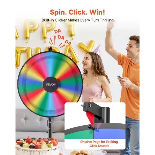 VEVOR Glücksrad Drehrad (914 mm) 18 Slots Glücksrad mit Ständer, höhenverstellbar, Lotteriespiele Gewinn-Roulette mit Tafelschwamm & 2 Markern, 6 Farben, ideal für Party Kneipe Messe – Bild 2