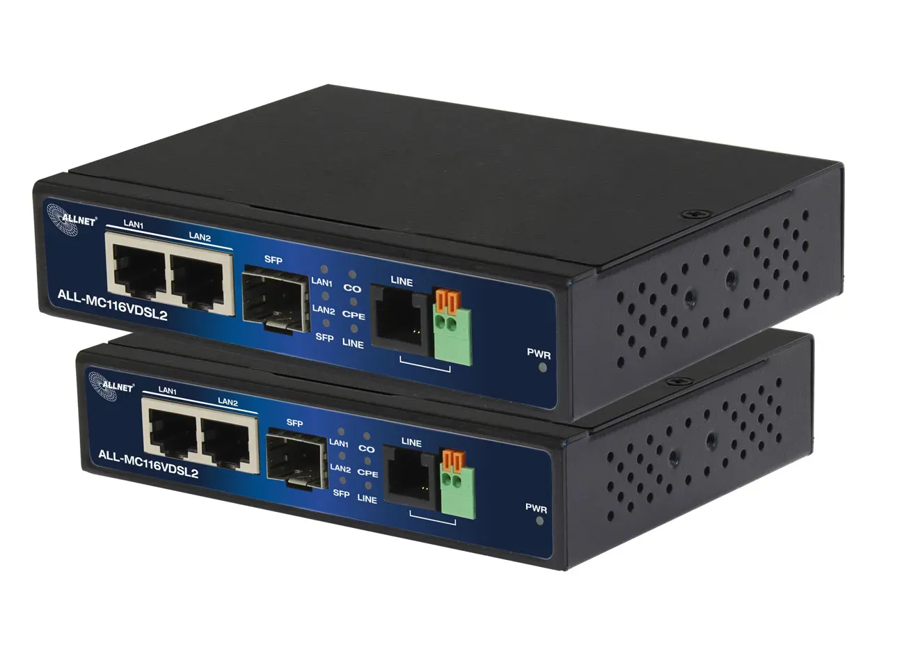 ALLNET VDSL2 Punkt-zu-Punkt-Bundle via 2-Draht unmanaged „ALL-MC116VDSL2“ Master & Slave (Bundle) ALLNET VDSL2 Punkt-zu-Punkt-Bundle via 2-Draht unmanaged „ALL-MC116VDSL2“ Master & Slave (Bundle)