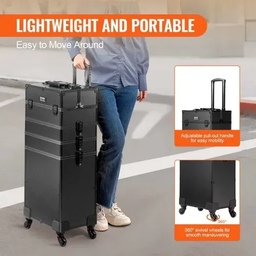 VEVOR Kosmetikkoffer mit wärmeisolierender Schicht Make Up Tasche aus MDF-Platte + Aluminiumrahmen robust und verschleißfest Schminkkoffer Schminktasche Kosmetikbeutel Make-up-Organizer 353x253x745mm – Bild 3