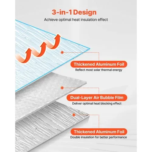 VEVOR Isolierfolie, Reflexionsfolie aus Aluminiumfolie, 6 mm, 122 cm x 30,48 m, zweilagiger wärmereflektierender Luftpolsterschutz, Wärmedämmrolle für Garagentorfenster und Wohnmobildächer VEVOR Isolierfolie, Reflexionsfolie aus Aluminiumfolie, 6 mm, 122 cm x 30,48 m, zweilagiger wärmereflektierender Luftpolsterschutz, Wärmedämmrolle für Garagentorfenster und Wohnmobildächer