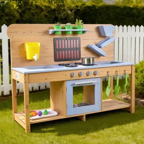 VEVOR Spielküche, Kinderküche mit Herd, Haken, Doppelspülbecken, Pflanzspaten, Pfannenwendern, Kochgeschirr & Zubehör, Spielzeugküche zum Spielen mit Wasser & Sand, Holzküche, 1220x425x930 mm – Bild 7