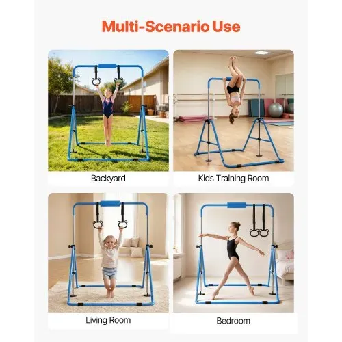 VEVOR Gymnastikstange für Kinder mit 63,5 kg Tragkraft, Klappbares Turnreck mit Turnringen, Höhenverstellbare Turnstange für Indoor- und Outdoor-Training, Heimtrainingsgerät für Kinderturnen, Blau – Bild 6