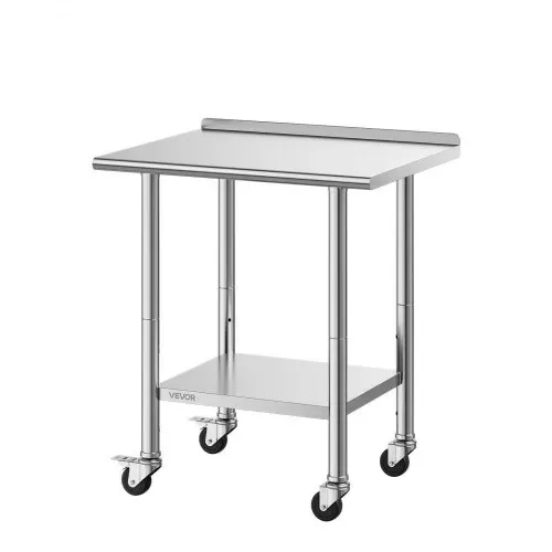 VEVOR Edelstahltisch Gastro 762 x 610 x 894 mm, Verstellbarer Edelstahltisch mit Rollen, Aufkantung (30 mm), Arbeitstisch mit Grundboden für Restaurant Obere Ablage (204 kg) Untere Ablage (168 kg) – Bild 9