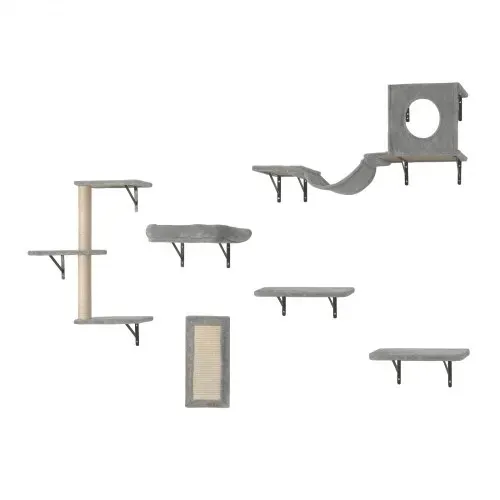 VEVOR Katzenregale zur Wandmontage, Katzenwandregale und Sitzstangen mit Sprungbrettern, Hängematte, Sofa, Katzenbaum & Katzengriff, Katzenmöbel und Regale bis zu 18 kg zum Schlafen, Spielen, Klettern, 6er-Set – Bild 8