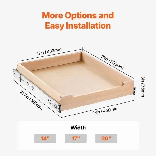 VEVOR Ausziehbarer Schrank-Organizer Schrankschublade Regal (432 x 533 x 76 mm) mit sanftem Schließmechanismus, Holz-Schiebeschublade Unter- und Seitenmontage, für Küche Speisekammer Badezimmer – Bild 6