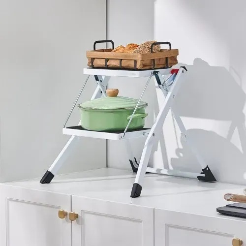 VEVOR Haushaltsleiter 500x480x450mm Trittleiter faltbar aus Stahl Stehleiter 2 Stufe Stufenleiter 150kg Tragfähigkeit Klapptritt Doppelstufenleiter 445mm hoch Küchenleiter Rutschfest Tritthocker – Bild 7