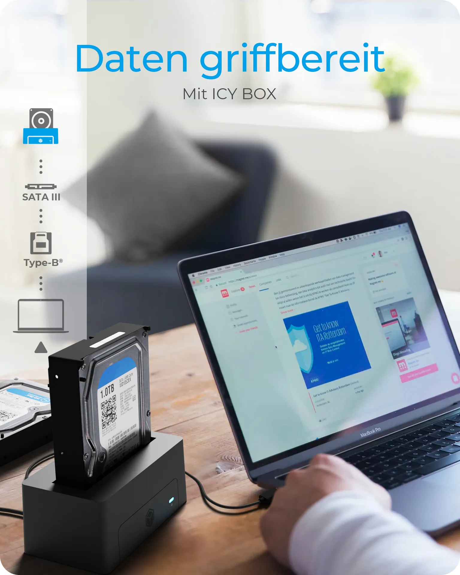 ICY BOX IB-1121-U3, DockingStation für 1x 2.5"/3.5" SATA I/II/III, USB 3.2 Gen 1, Netzteil, schwarz – Bild 2