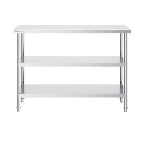 VEVOR Lebensmittel-Zubereitungstisch aus Edelstahl, 356 x 1219 x 864 mm gewerblicher Küchenarbeitstisch, mit 2 verstellbaren Unterregalen, Zubereitungstisch für Grill, Küche, Zuhause und Garage – Bild 10