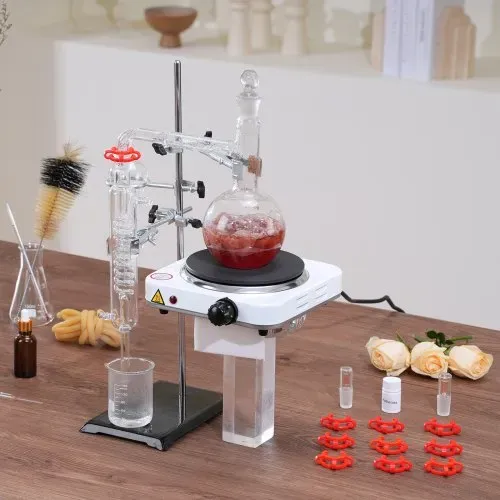 VEVOR Destillationsset für Ätherische Öle, 500 ml Destillationsapparat, 3,3 Boro-Laborglas-Destillationsset mit 1000 W Heizplatte und 24, 40 Gelenken, 33-teiliges Set – Bild 7