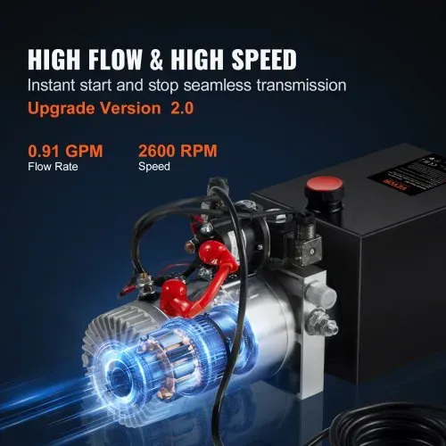 VEVOR Hydraulikpumpe Hydraulikaggregat 12 V Hydraulikaggregat 1600 W, Doppelwirkende Hydraulikpumpe Hydraulic Power Pack, 1,5 Gal Tank Hand Pump Hydraulikaggregat, für Aufzüge, Gabelstapler usw. – Bild 3