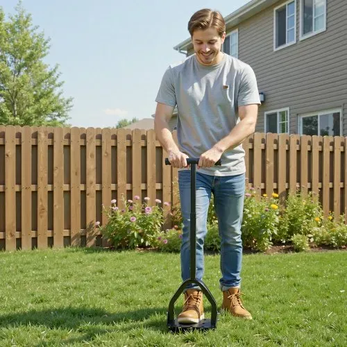 VEVOR Rasenlüfter 23,5 cm Manuell, Aerifizierer für Rasen mit 15 Eisen Spikes Langem T-Griff Breiter Platte, Bodenbelüften Werkzeug Rasenbelüfter für Verdichtete Böden Rasenpflege Hof Garten, Schwarz – Bild 7